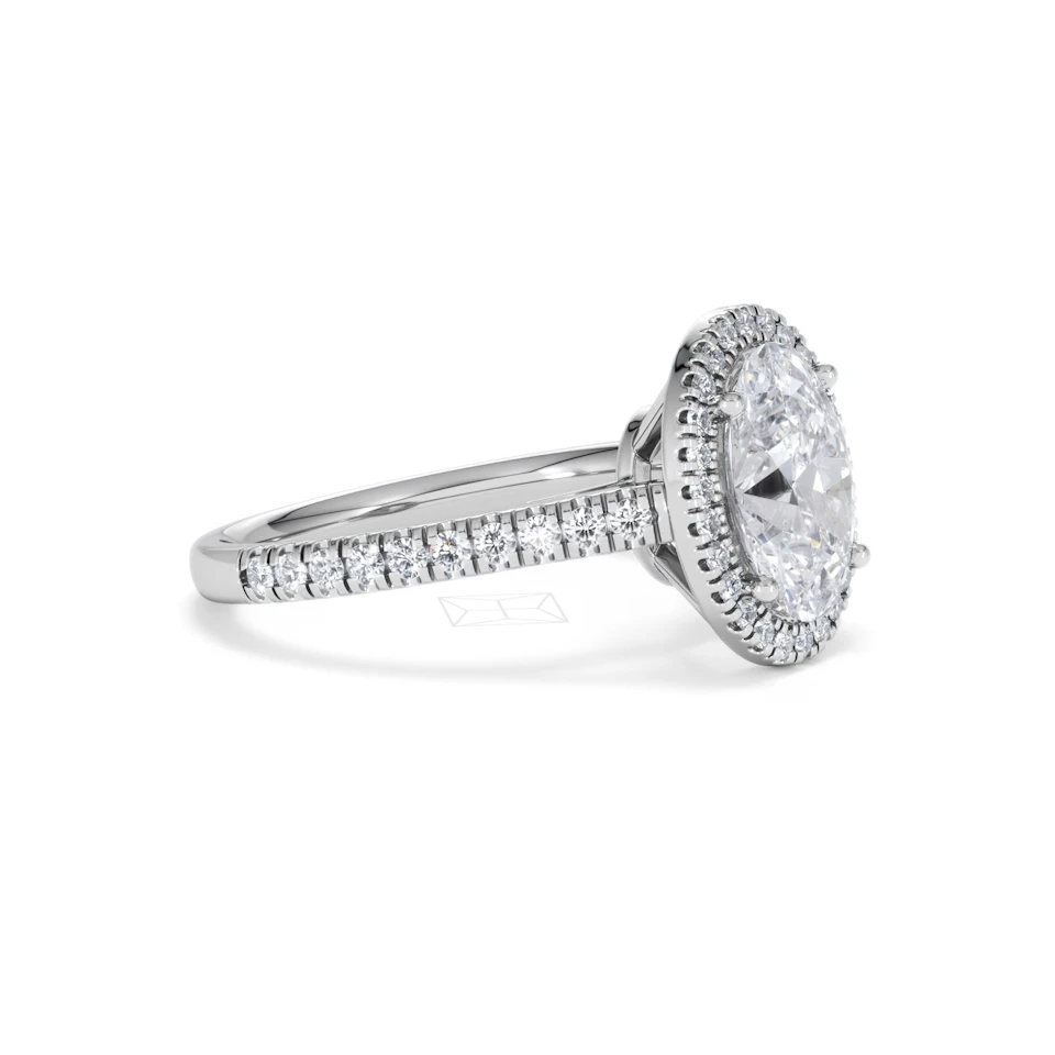 Georgina Lab Oval Diamond Halo Engagement Ring 18K White Gold 2.55ct F/VS1