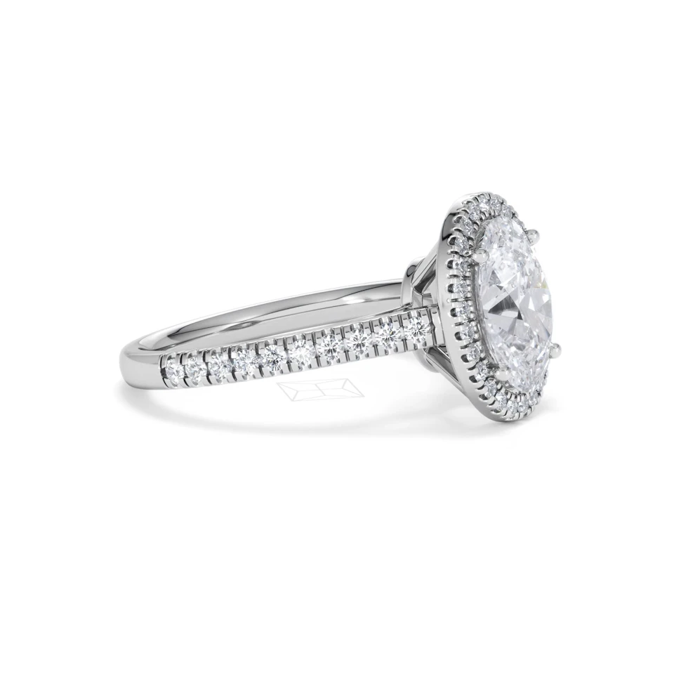 Georgina Lab Oval Diamond Halo Engagement Ring 18K White Gold 2.55ct F/VS1