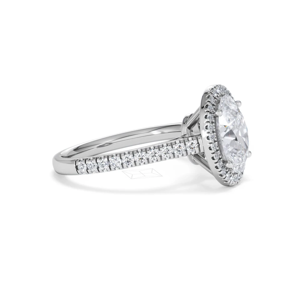 Georgina Lab Oval Diamond Halo Engagement Ring 18K White Gold 2.55ct F/VS1