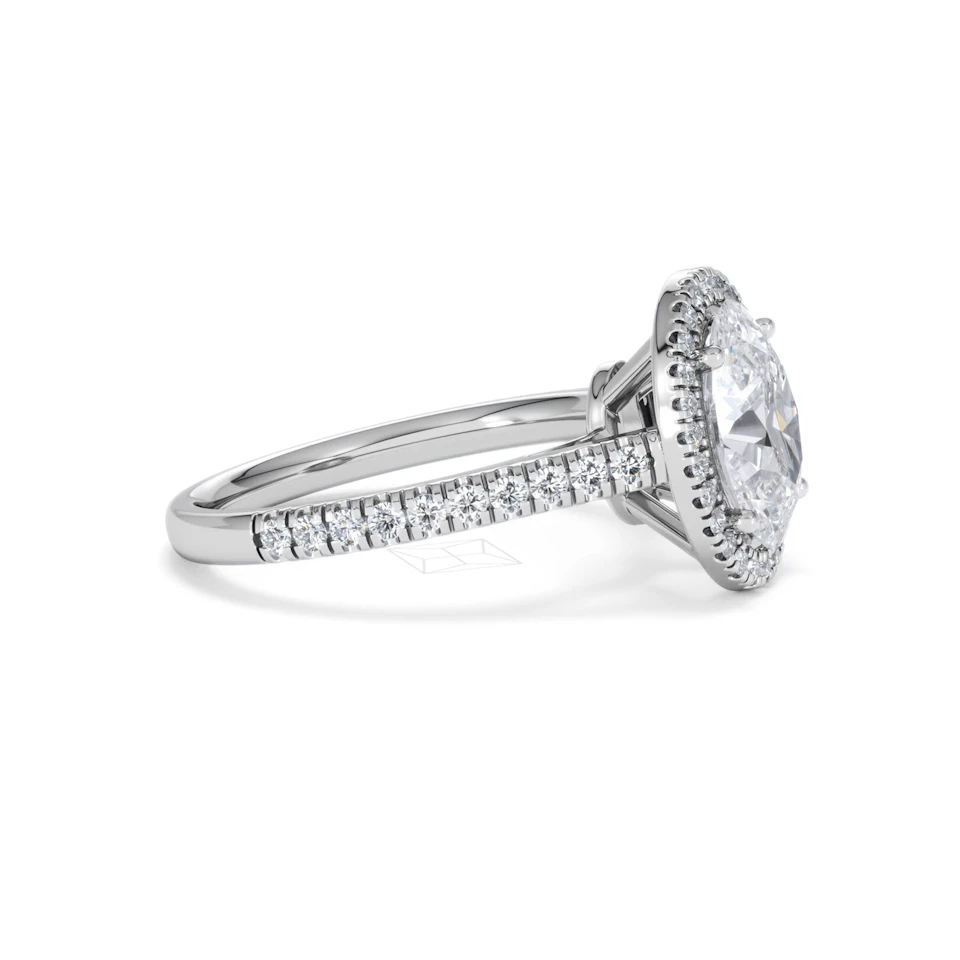 Georgina Lab Oval Diamond Halo Engagement Ring 18K White Gold 2.55ct F/VS1