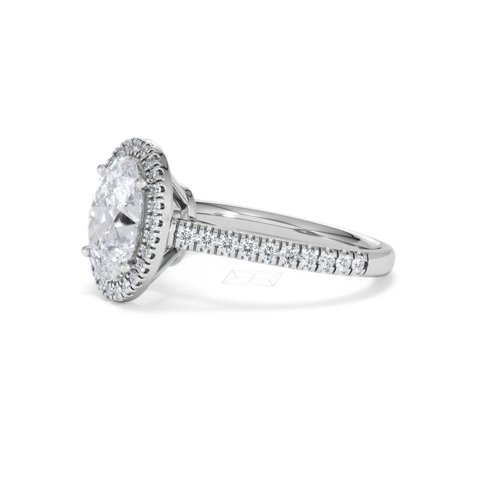 Georgina Lab Oval Diamond Halo Engagement Ring 18K White Gold 2.55ct F/VS1