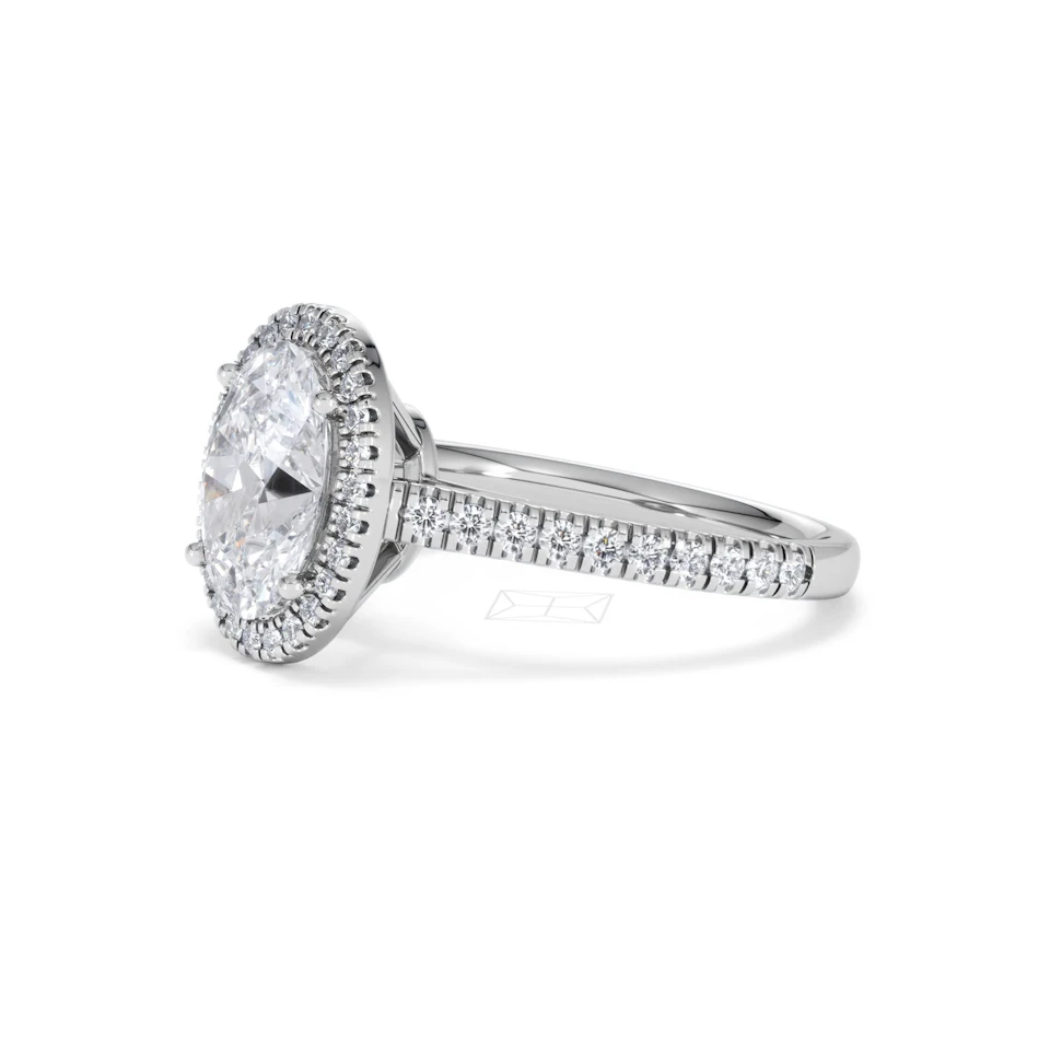 Georgina Lab Oval Diamond Halo Engagement Ring 18K White Gold 2.55ct F/VS1