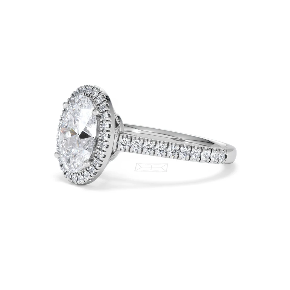 Georgina Lab Oval Diamond Halo Engagement Ring 18K White Gold 2.55ct F/VS1