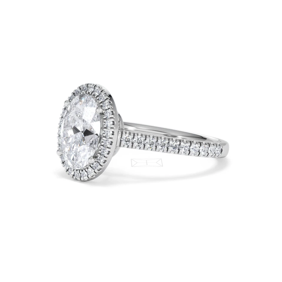 Georgina Lab Oval Diamond Halo Engagement Ring 18K White Gold 2.55ct F/VS1