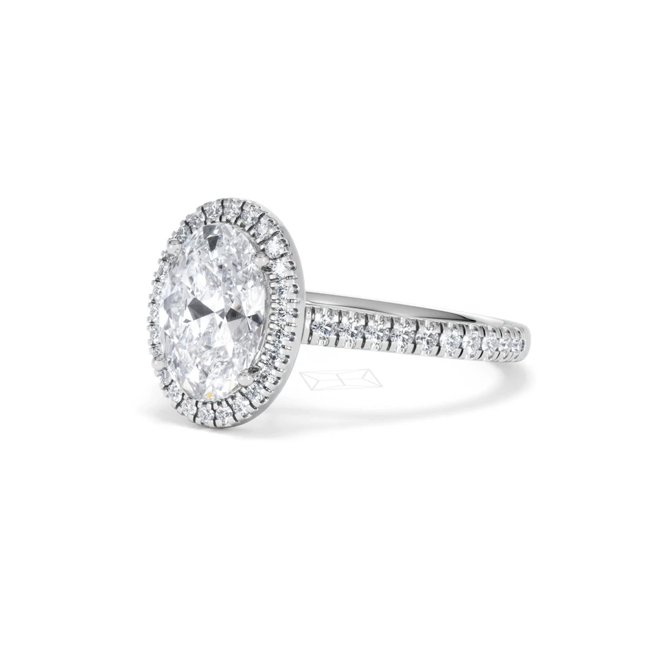 Georgina Lab Oval Diamond Halo Engagement Ring 18K White Gold 2.55ct F/VS1