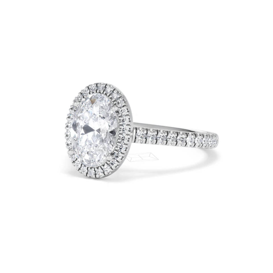 Georgina Lab Oval Diamond Halo Engagement Ring 18K White Gold 2.55ct F/VS1