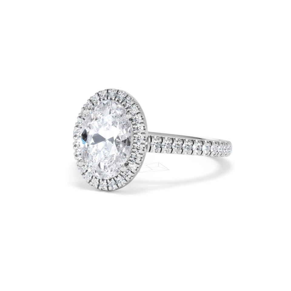 Georgina Lab Oval Diamond Halo Engagement Ring 18K White Gold 2.55ct F/VS1