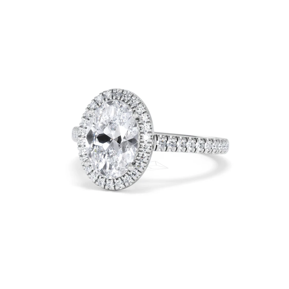 Georgina Lab Oval Diamond Halo Engagement Ring 18K White Gold 2.55ct F/VS1