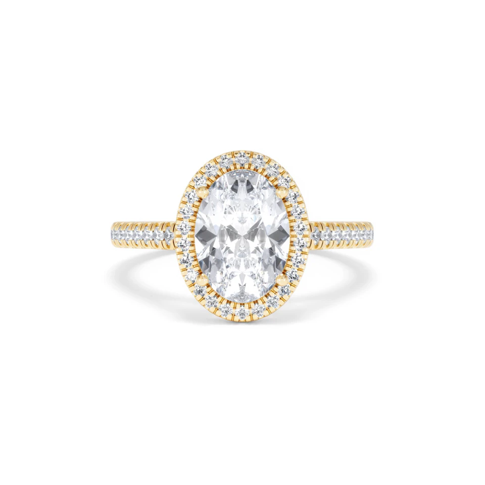 Georgina Lab Oval Diamond Halo Engagement Ring 18K Gold 2.55ct F/VS1