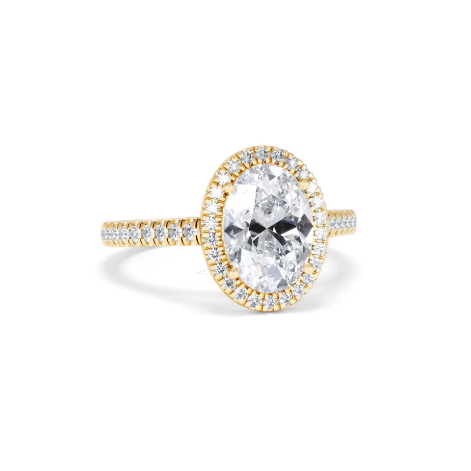 Georgina Lab Oval Diamond Halo Engagement Ring 18K Gold 2.55ct F/VS1