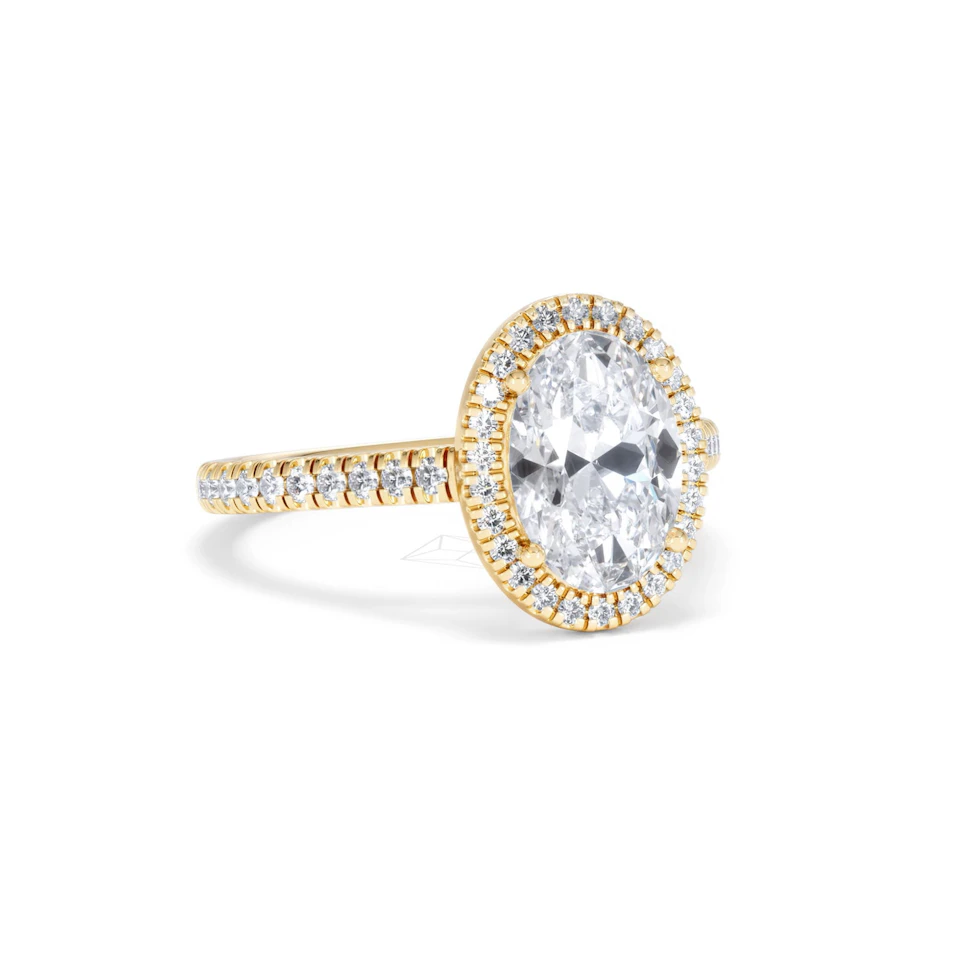 Georgina Lab Oval Diamond Halo Engagement Ring 18K Gold 2.55ct F/VS1