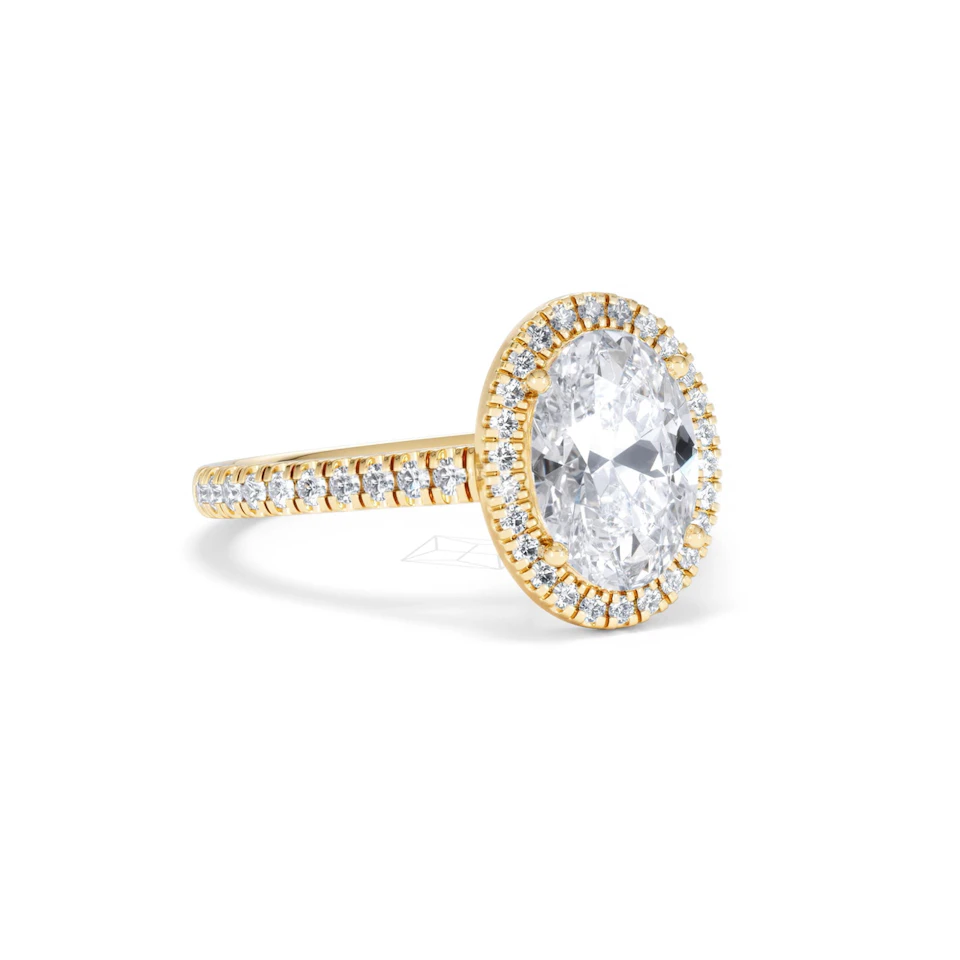 Georgina Lab Oval Diamond Halo Engagement Ring 18K Gold 2.55ct F/VS1