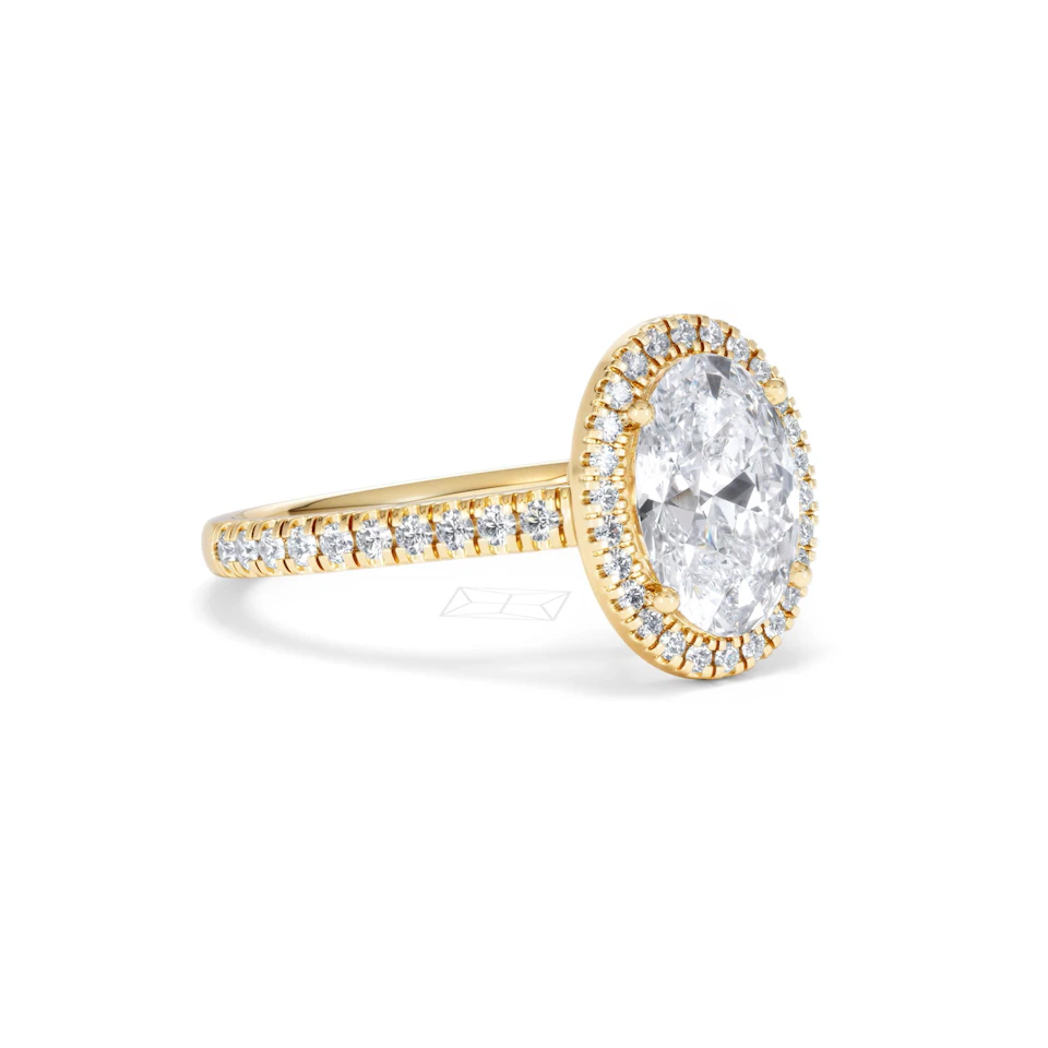 Georgina Lab Oval Diamond Halo Engagement Ring 18K Gold 2.55ct F/VS1