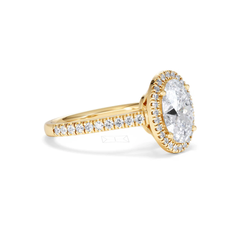 Georgina Lab Oval Diamond Halo Engagement Ring 18K Gold 2.55ct F/VS1
