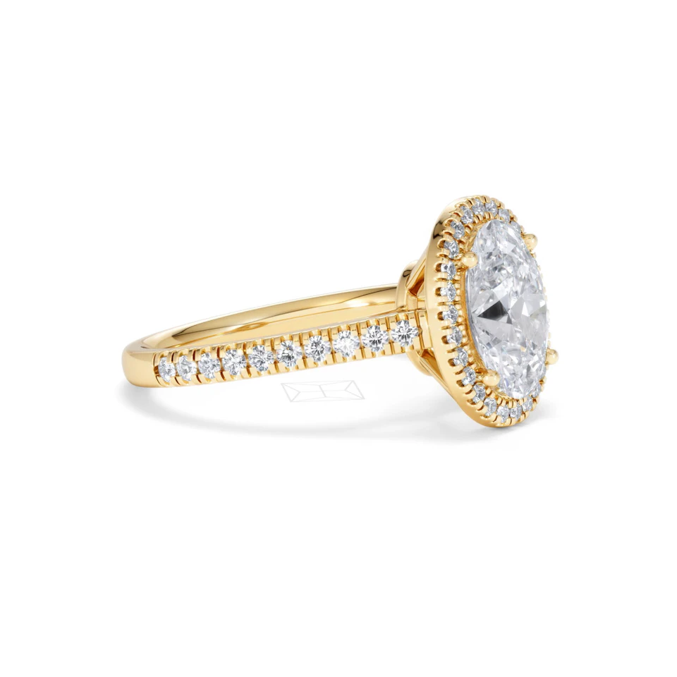 Georgina Lab Oval Diamond Halo Engagement Ring 18K Gold 2.55ct F/VS1