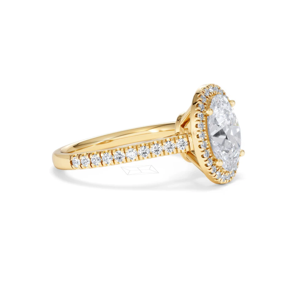 Georgina Lab Oval Diamond Halo Engagement Ring 18K Gold 2.55ct F/VS1