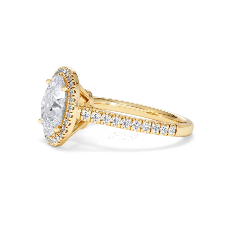 Georgina Lab Oval Diamond Halo Engagement Ring 18K Gold 2.55ct F/VS1