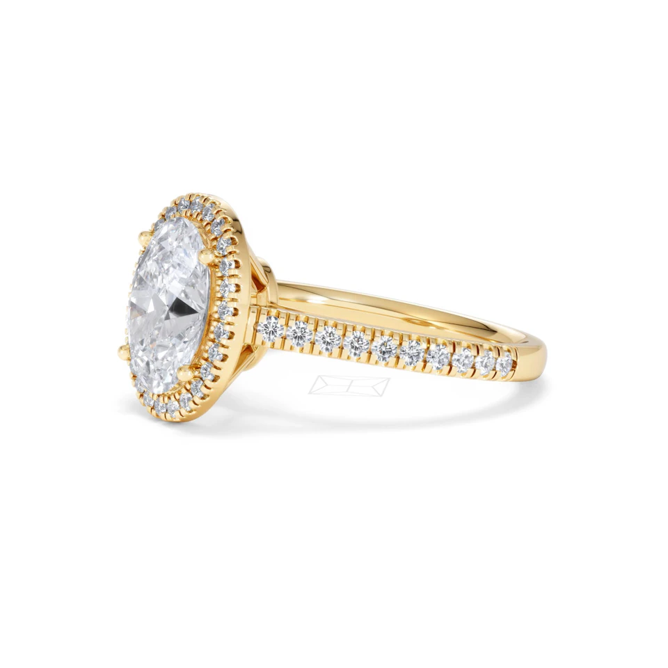 Georgina Lab Oval Diamond Halo Engagement Ring 18K Gold 2.55ct F/VS1