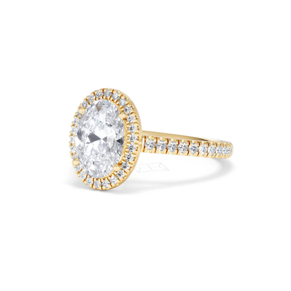 Georgina Lab Oval Diamond Halo Engagement Ring 18K Gold 2.55ct F/VS1