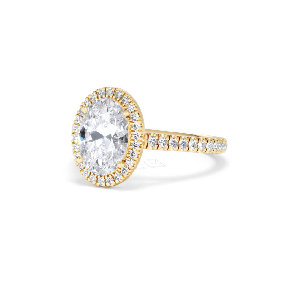 Georgina Lab Oval Diamond Halo Engagement Ring 18K Gold 2.55ct F/VS1