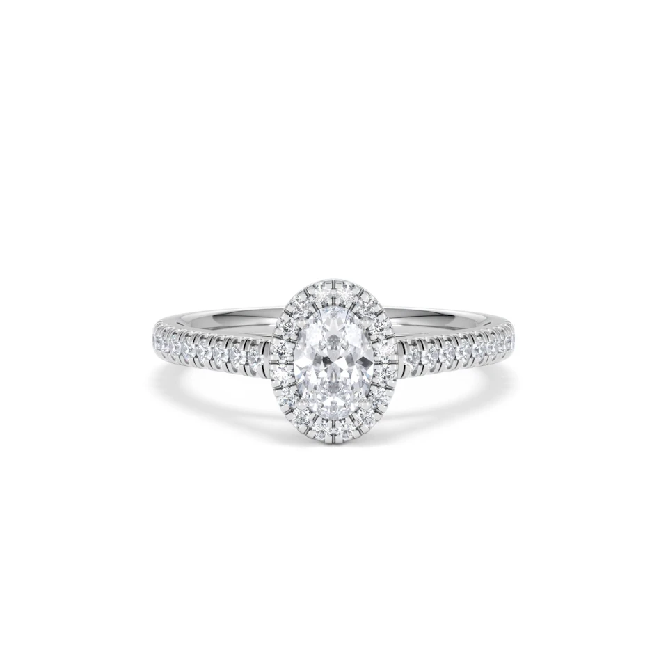 Georgina Lab Oval Diamond Halo Engagement Ring 18K White Gold 1.00ct F/VS1