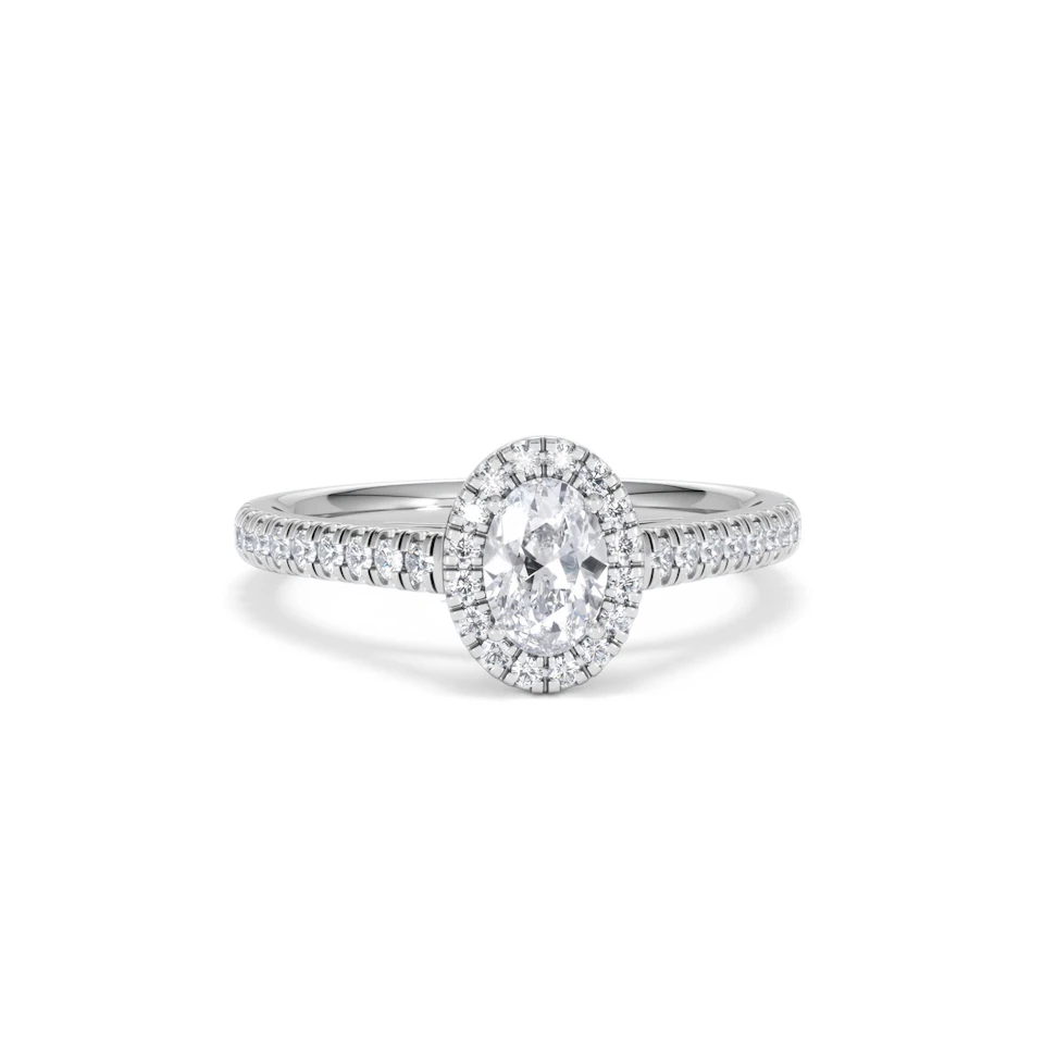 Georgina Lab Oval Diamond Halo Engagement Ring 18K White Gold 1.00ct F/VS1