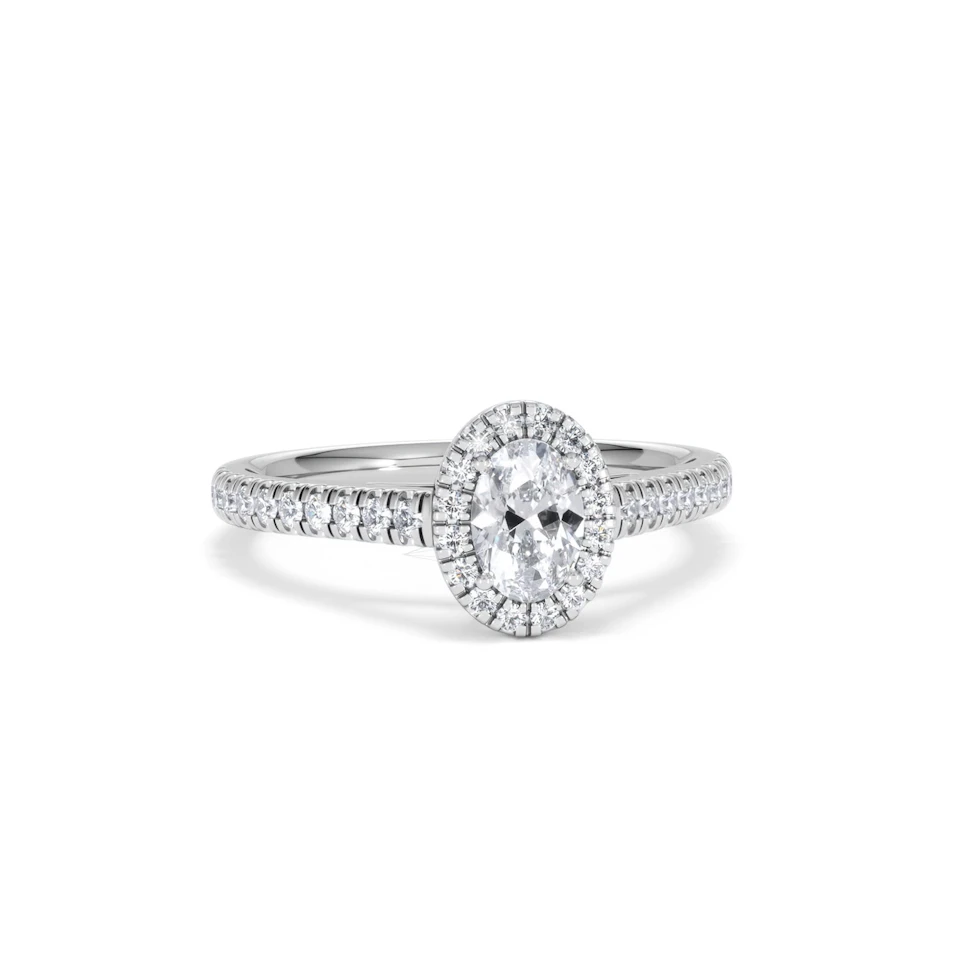 Georgina Lab Oval Diamond Halo Engagement Ring 18K White Gold 1.00ct F/VS1