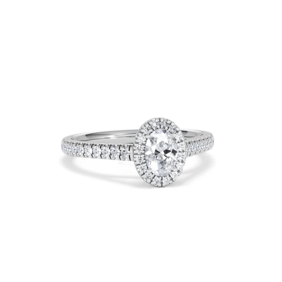Georgina Lab Oval Diamond Halo Engagement Ring 18K White Gold 1.00ct F/VS1
