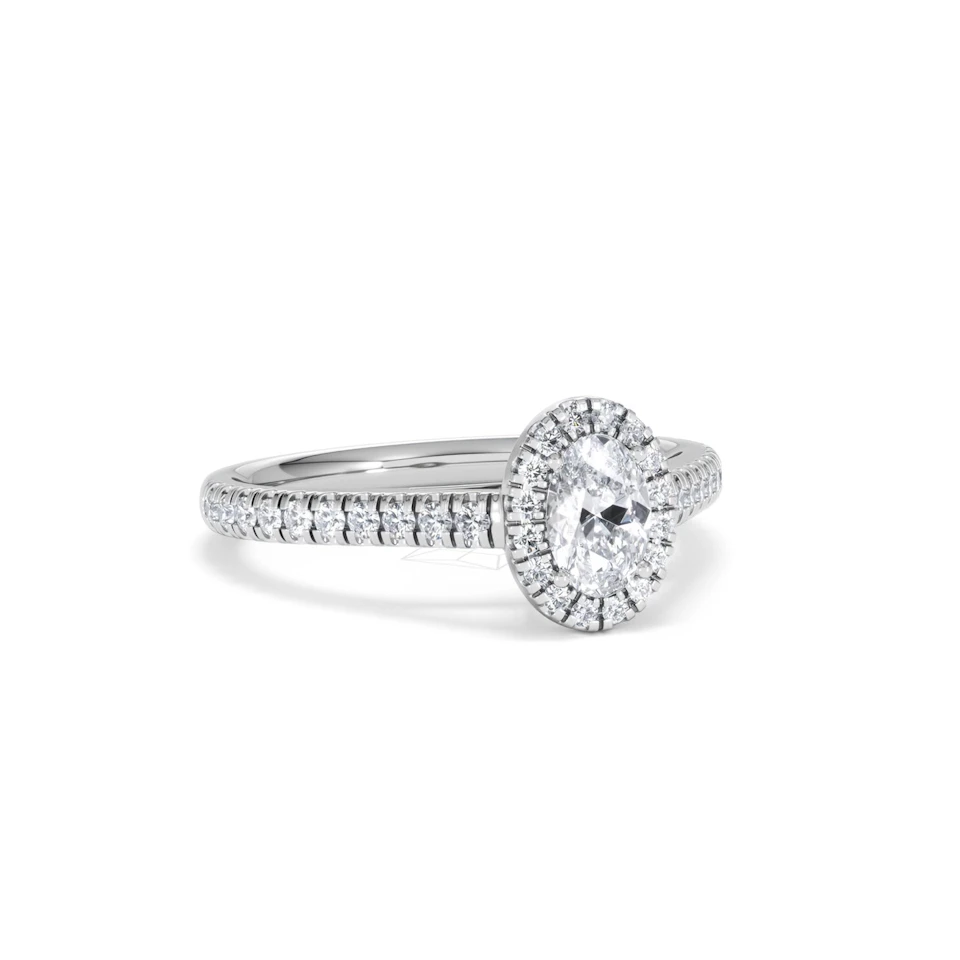 Georgina Lab Oval Diamond Halo Engagement Ring 18K White Gold 1.00ct F/VS1