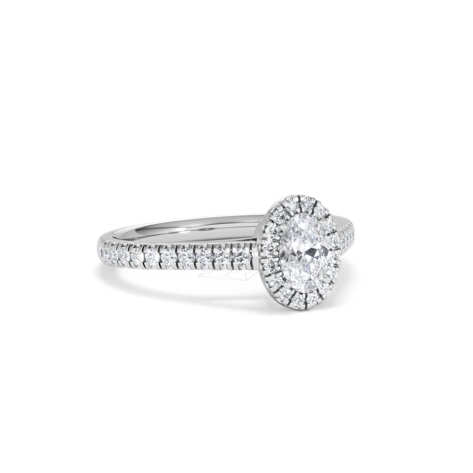 Georgina Lab Oval Diamond Halo Engagement Ring 18K White Gold 1.00ct F/VS1