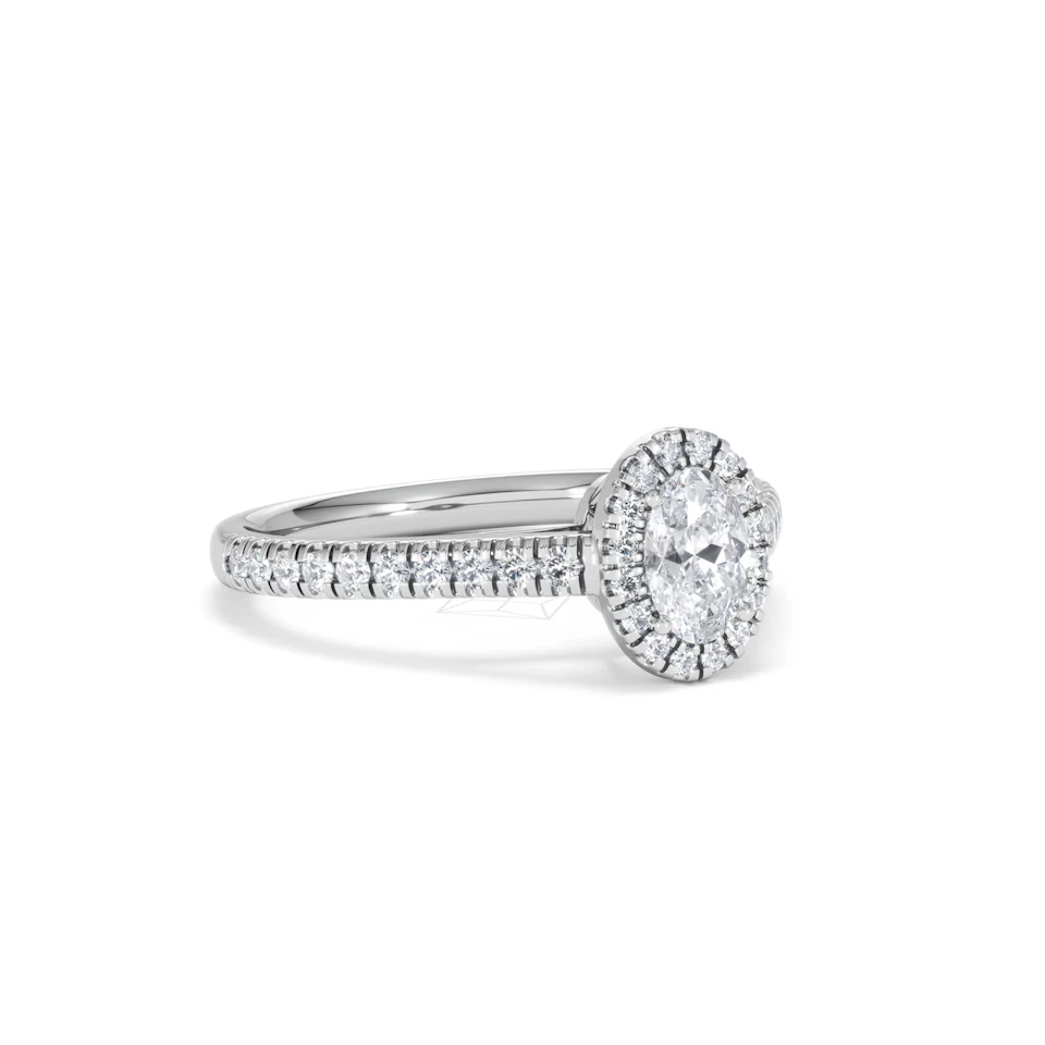 Georgina Lab Oval Diamond Halo Engagement Ring 18K White Gold 1.00ct F/VS1