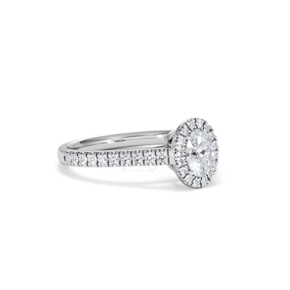 Georgina Lab Oval Diamond Halo Engagement Ring 18K White Gold 1.00ct F/VS1
