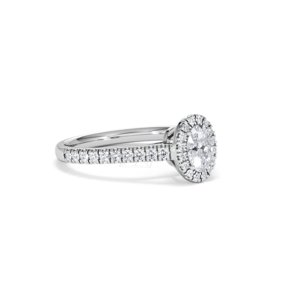 Georgina Lab Oval Diamond Halo Engagement Ring 18K White Gold 1.00ct F/VS1