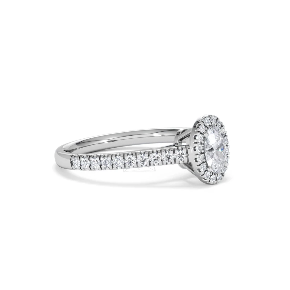 Georgina Lab Oval Diamond Halo Engagement Ring 18K White Gold 1.00ct F/VS1