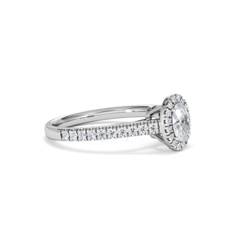 Georgina Lab Oval Diamond Halo Engagement Ring 18K White Gold 1.00ct F/VS1