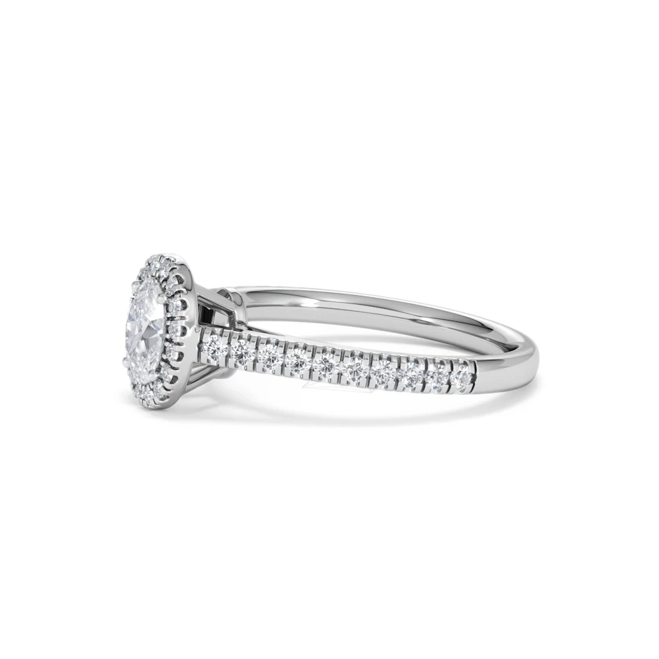Georgina Lab Oval Diamond Halo Engagement Ring 18K White Gold 1.00ct F/VS1