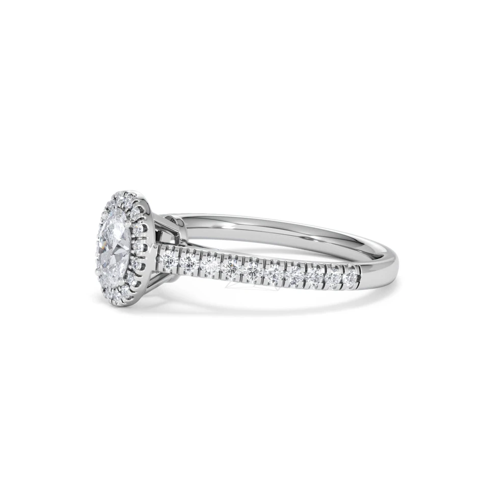 Georgina Lab Oval Diamond Halo Engagement Ring 18K White Gold 1.00ct F/VS1