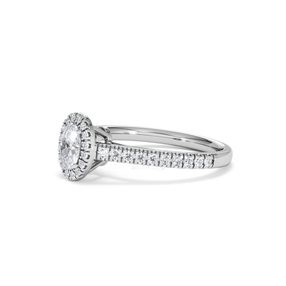 Georgina Lab Oval Diamond Halo Engagement Ring 18K White Gold 1.00ct F/VS1