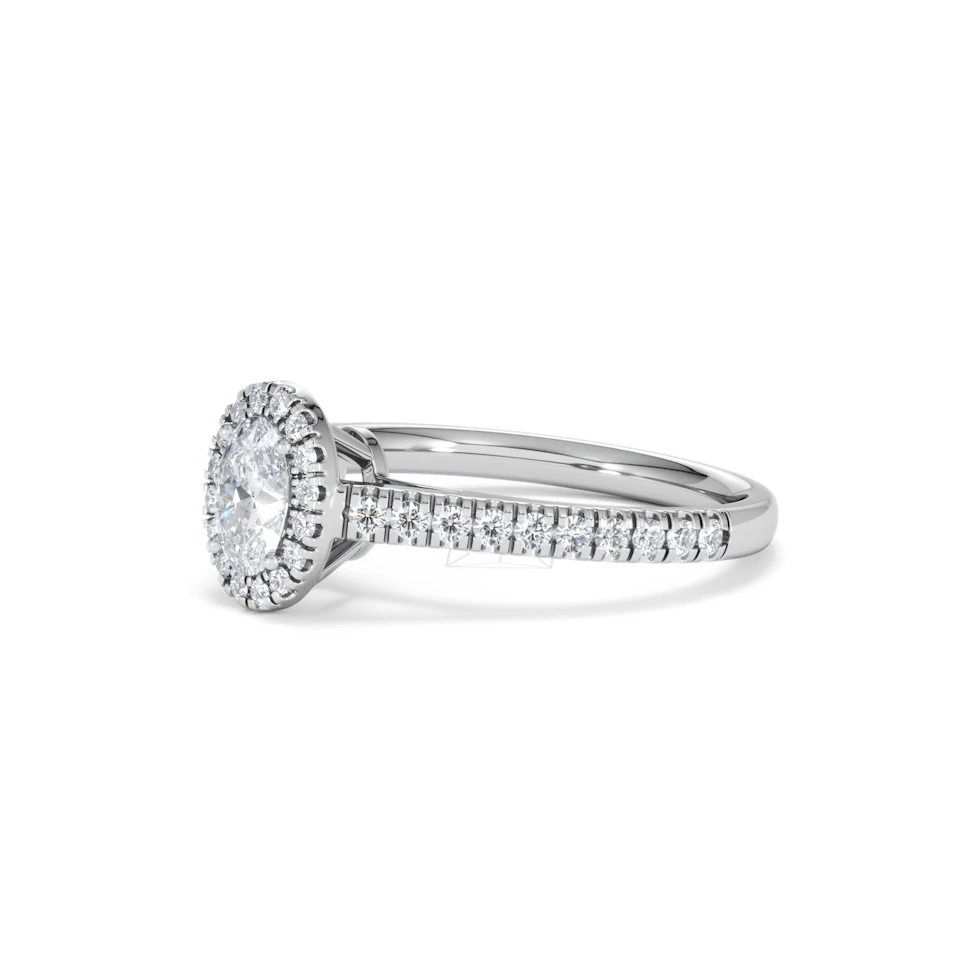 Georgina Lab Oval Diamond Halo Engagement Ring 18K White Gold 1.00ct F/VS1