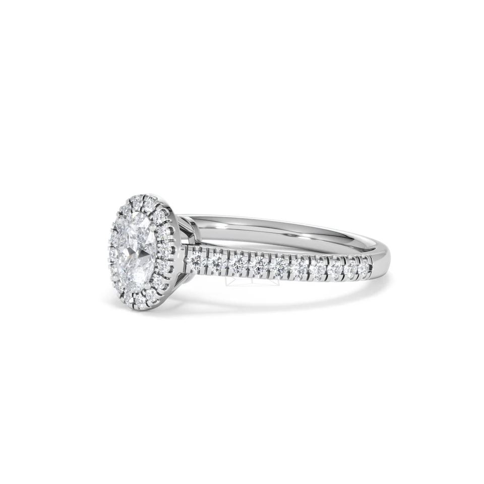 Georgina Lab Oval Diamond Halo Engagement Ring 18K White Gold 1.00ct F/VS1
