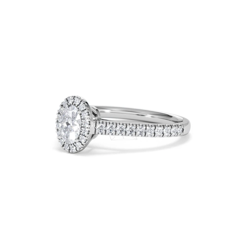 Georgina Lab Oval Diamond Halo Engagement Ring 18K White Gold 1.00ct F/VS1