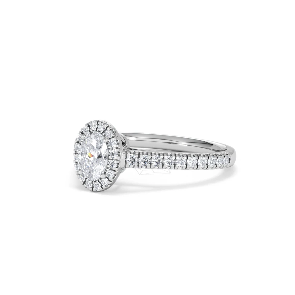 Georgina Lab Oval Diamond Halo Engagement Ring 18K White Gold 1.00ct F/VS1
