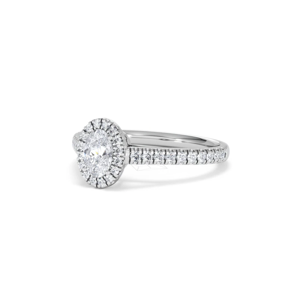Georgina Lab Oval Diamond Halo Engagement Ring 18K White Gold 1.00ct F/VS1