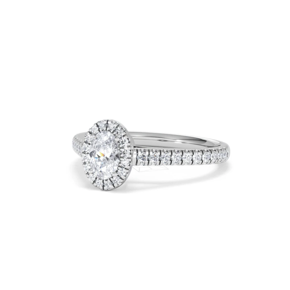 Georgina Lab Oval Diamond Halo Engagement Ring 18K White Gold 1.00ct F/VS1
