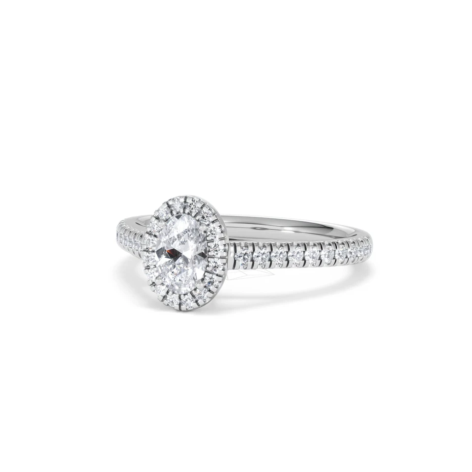 Georgina Lab Oval Diamond Halo Engagement Ring 18K White Gold 1.00ct F/VS1