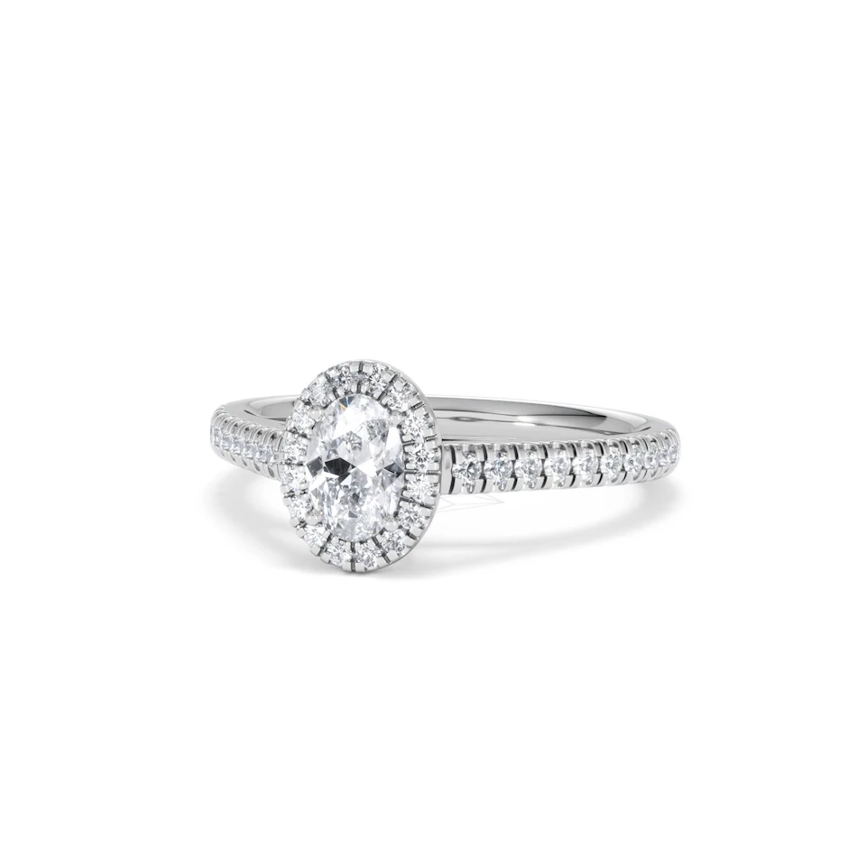 Georgina Lab Oval Diamond Halo Engagement Ring 18K White Gold 1.00ct F/VS1