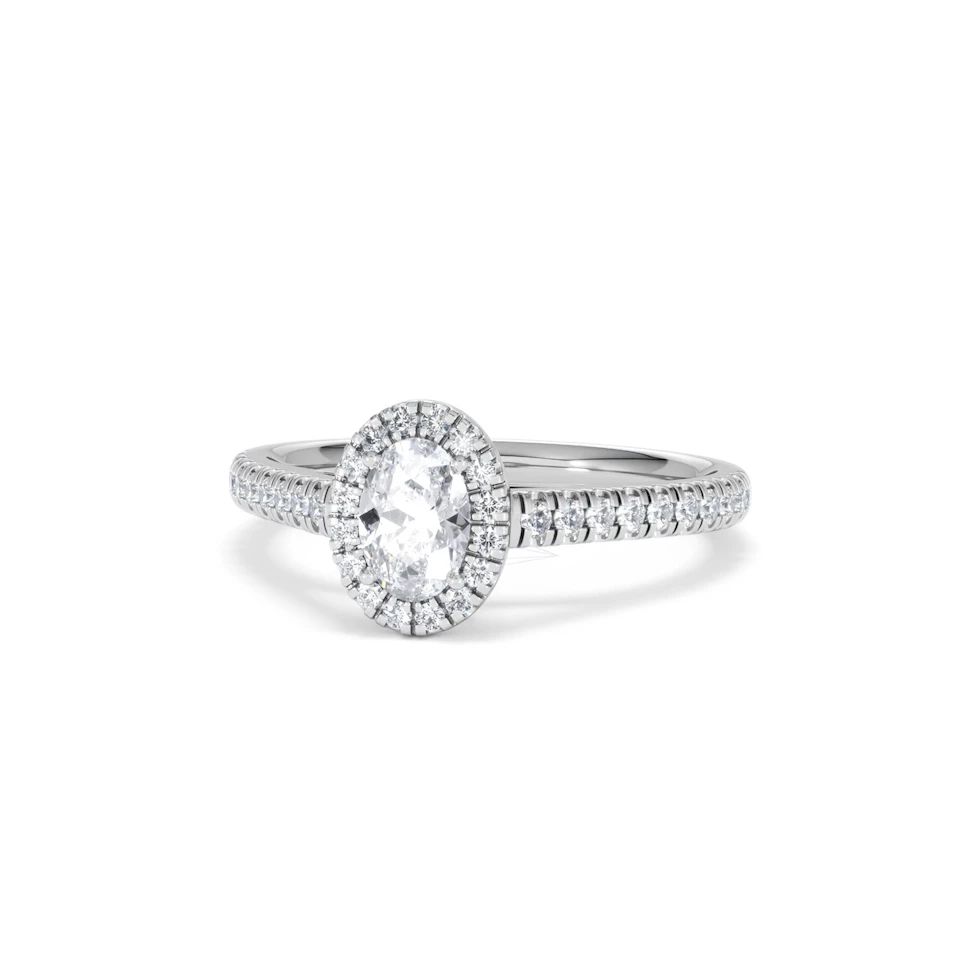 Georgina Lab Oval Diamond Halo Engagement Ring 18K White Gold 1.00ct F/VS1