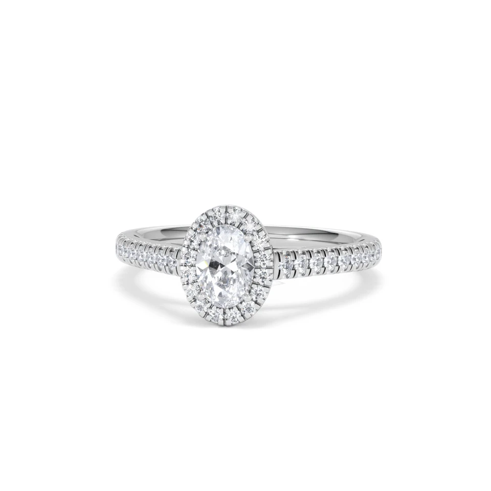 Georgina Lab Oval Diamond Halo Engagement Ring 18K White Gold 1.00ct F/VS1