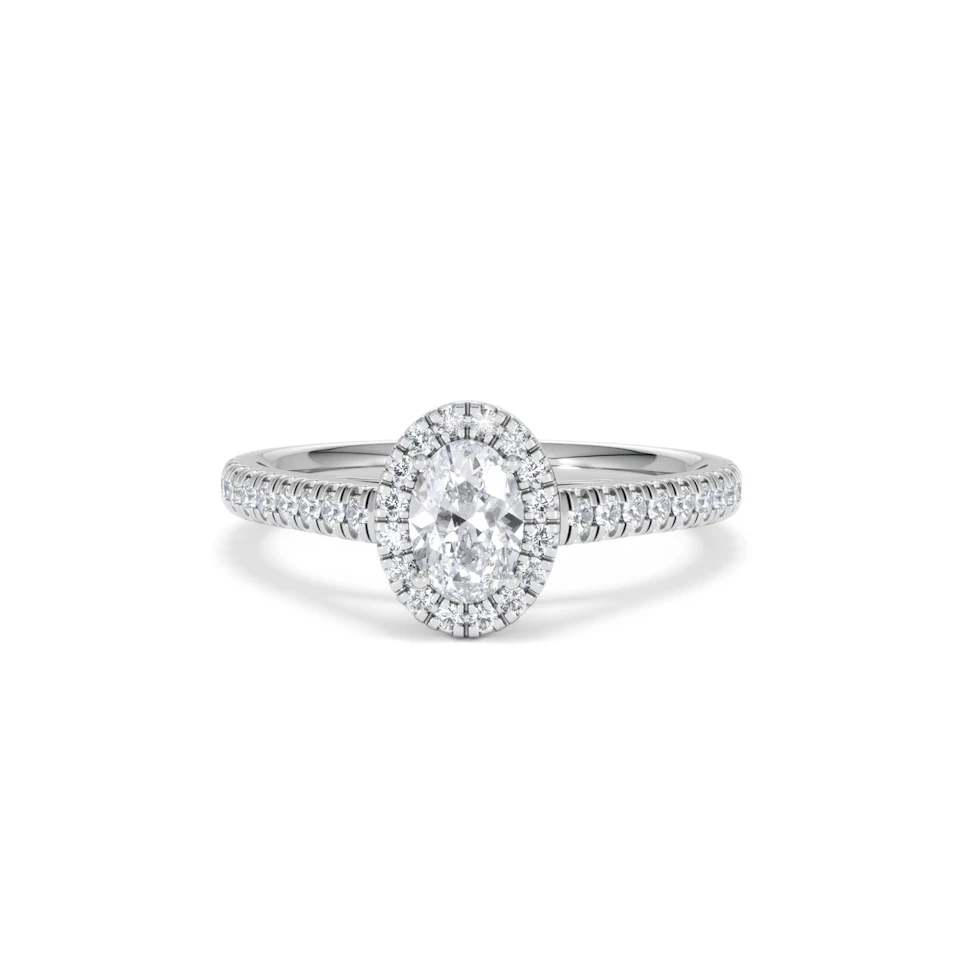 Georgina Lab Oval Diamond Halo Engagement Ring 18K White Gold 1.00ct F/VS1
