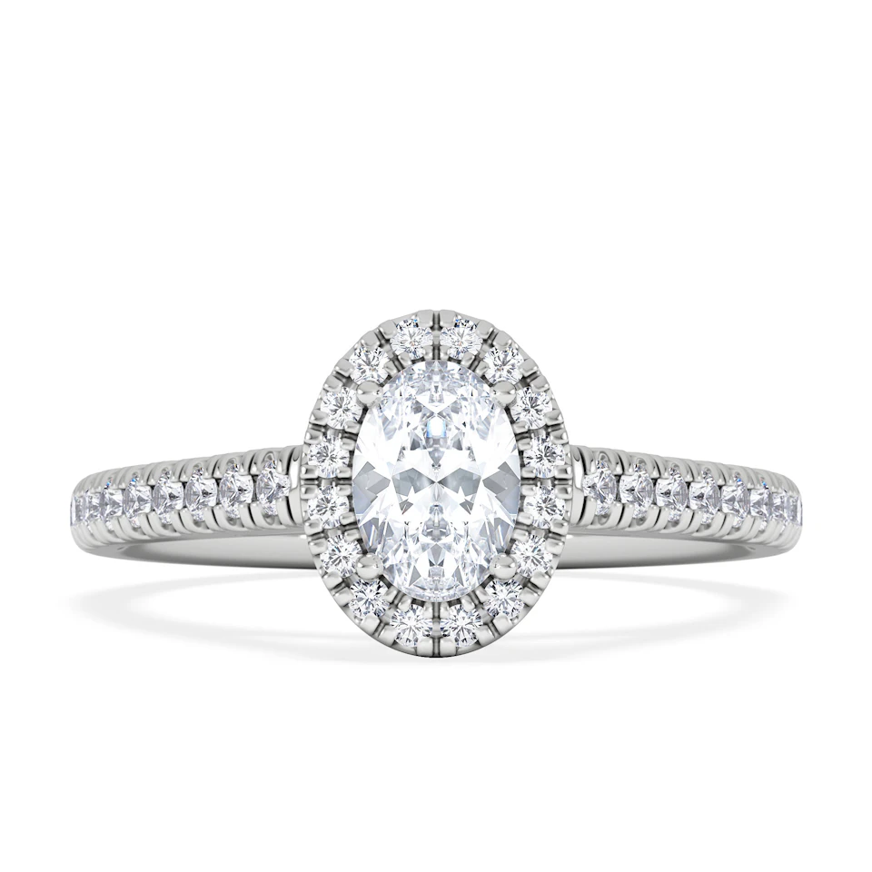 Georgina Lab Oval Diamond Halo Engagement Ring 18K White Gold 1.00ct F/VS1